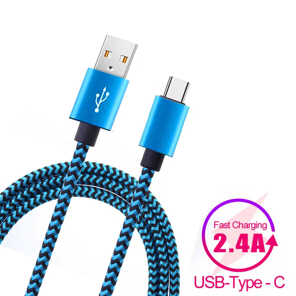 USB Type C Cable Date Sync 2.4A Fast Charging Nylon Braided Wire Charger Cable for Samsung Huawei Android Mobile Phone 1M 2M 3M