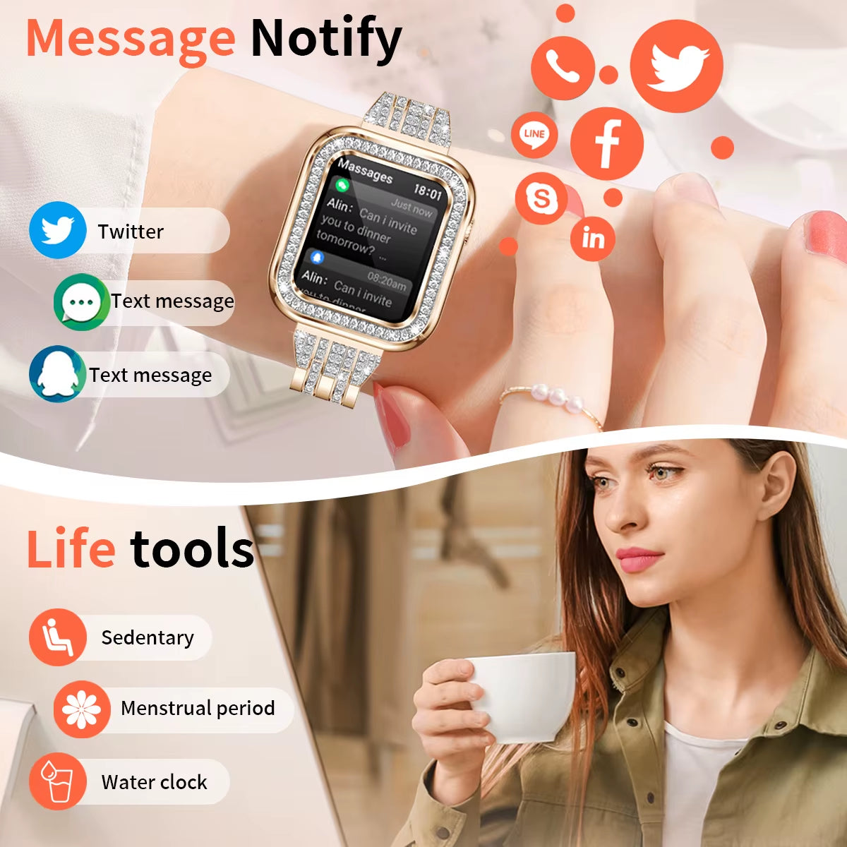 Women Smartwatch Bluetooth Call Waterproof Smart Watch Blood Pressure Oxygen Health Monitor Bracelet Ladies for Android Ios