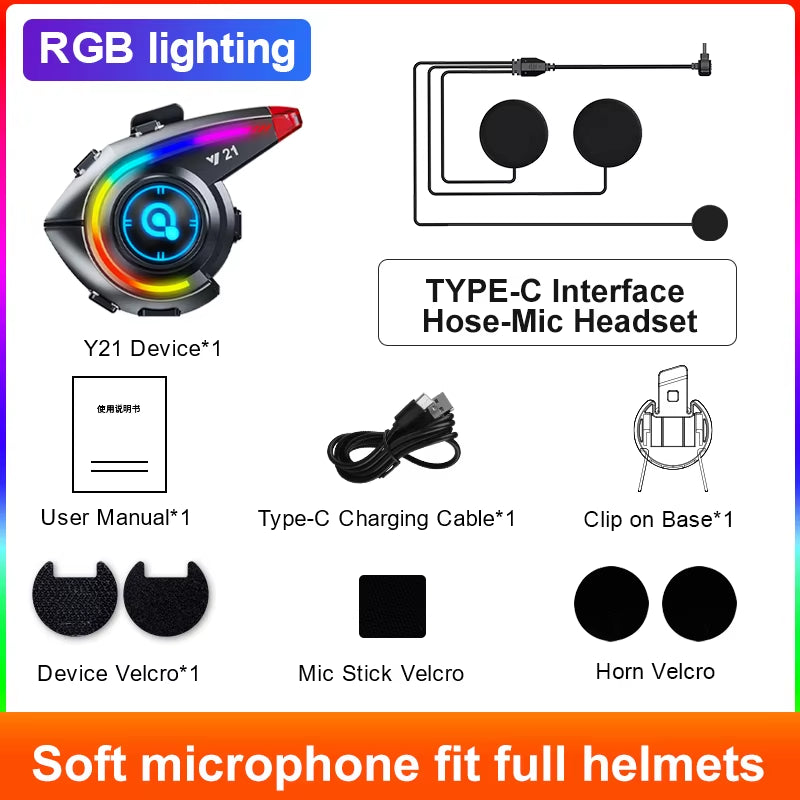 Y10/Y12Pro/Y21 Helmet Bluetooth Earphones Waterproof Noise Reduction Motorcycle Earphones Soft Mac Helmet Earphones