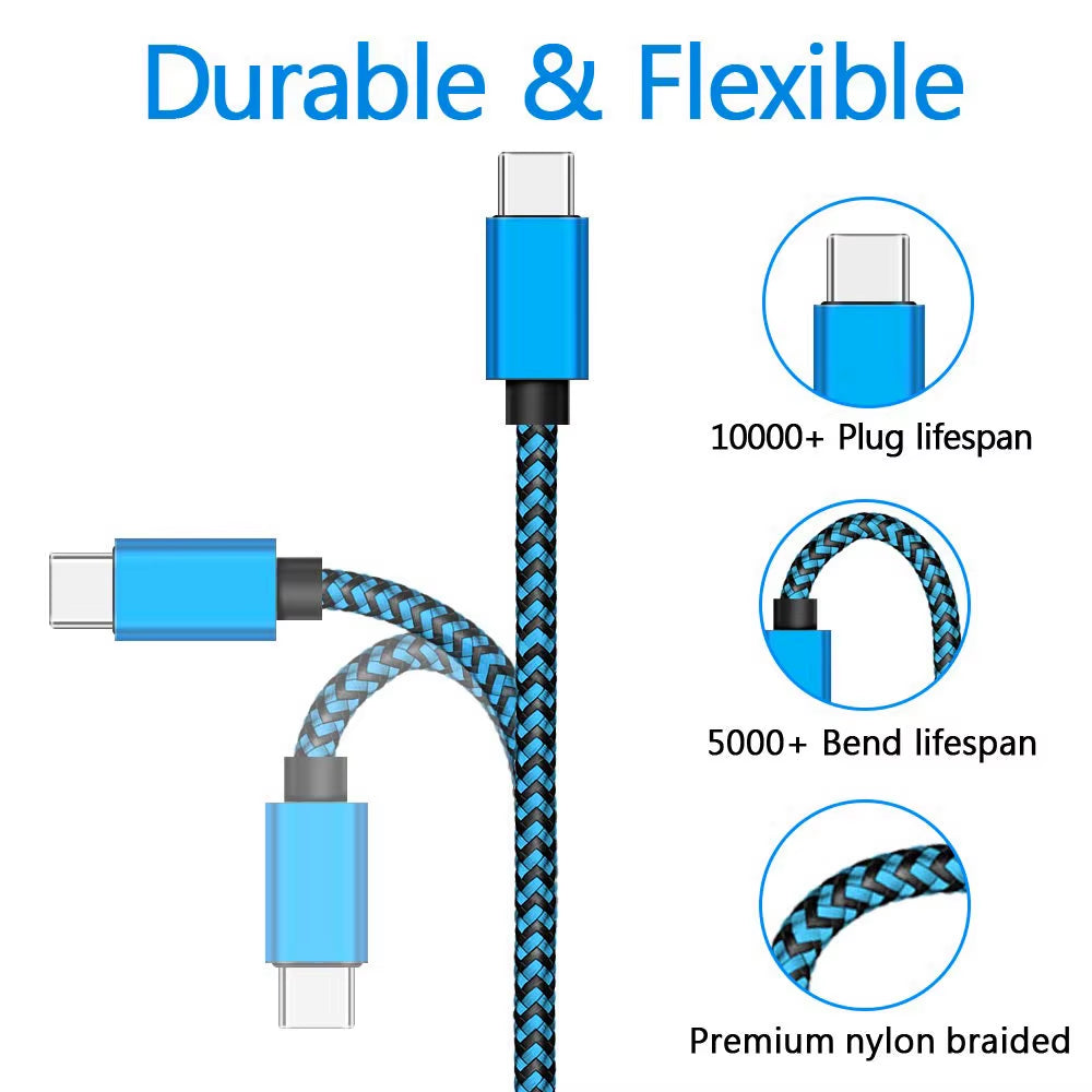 USB Type C Cable Date Sync 2.4A Fast Charging Nylon Braided Wire Charger Cable for Samsung Huawei Android Mobile Phone 1M 2M 3M