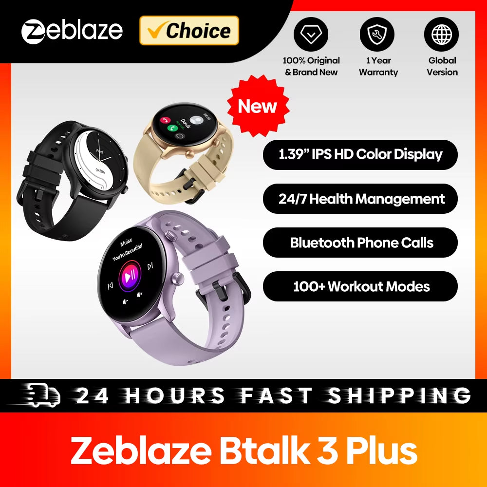 New Btalk 3 plus Voice Calling Smart Watch 1.39'' Large HD Color Display Fitness Tracking Smartwatch for Men and Ladies