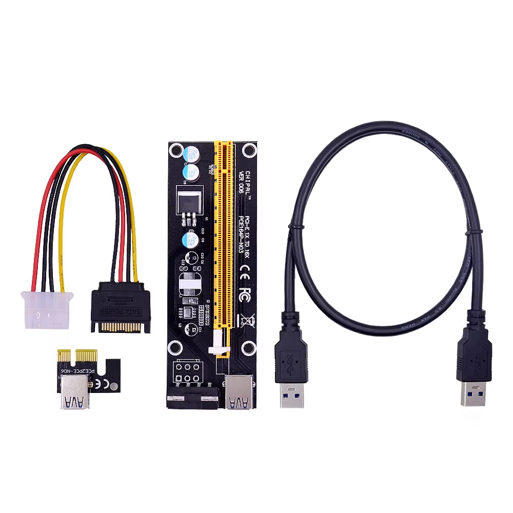 VER006S PCI-E Riser Card 006S PCIE PCI Express 1X to 16X Extender Adapter USB 3.0 Cable SATA to 4Pin Power for GPU