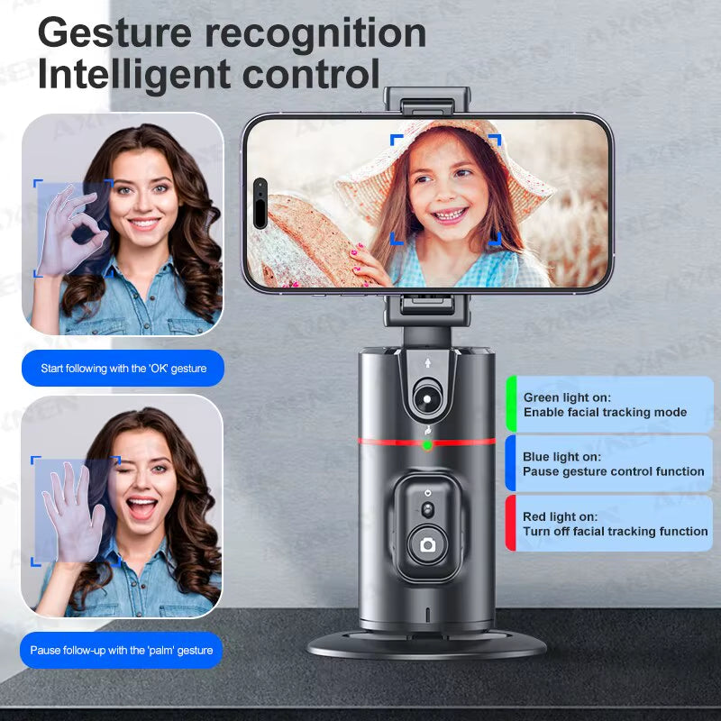 P02 360 Rotation Follow-Up Gimbal Stabilizer Monopod Desktop Tracking Gimbal with Remote for Phone Tiktok Live Photography