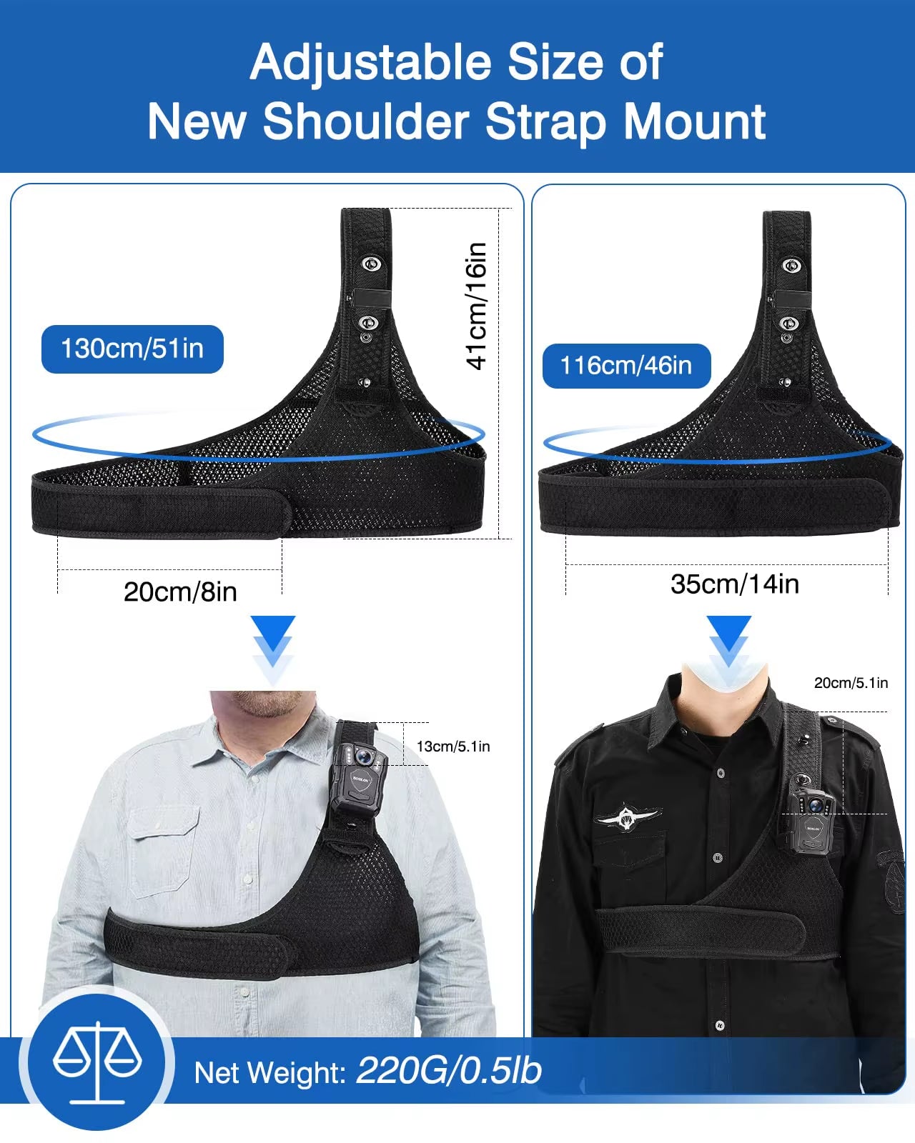 Body Camera Chest Vest Durable Shoulder Single Vest for All Body Camcorder Velcro Wearing Bodycam Belt Cam Shoulder Strap
