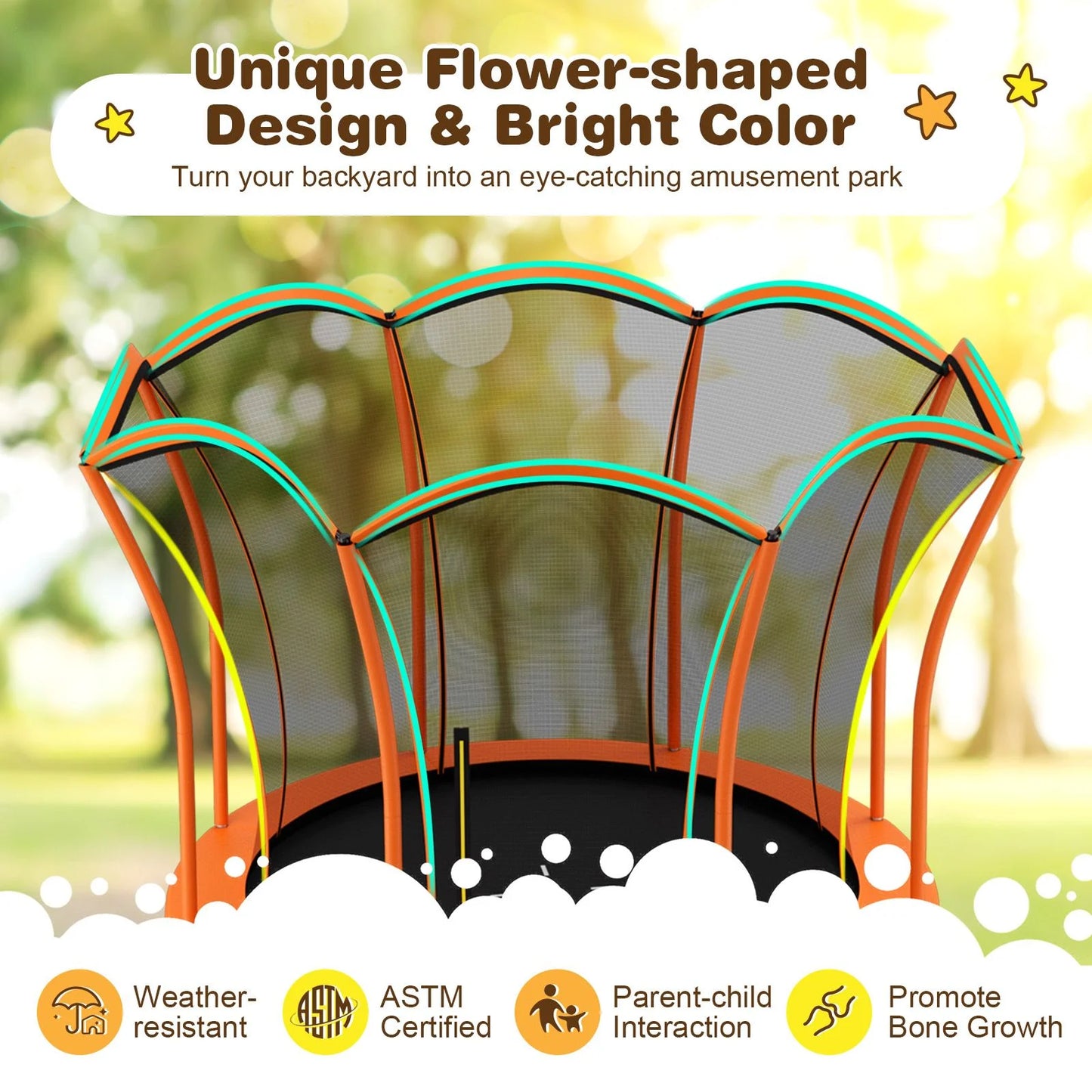 10 Feet Unique Flower Shape Trampoline with Galvanized Steel Frame