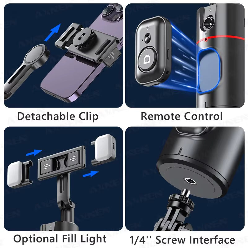 P02 360 Rotation Follow-Up Gimbal Stabilizer Monopod Desktop Tracking Gimbal with Remote for Phone Tiktok Live Photography