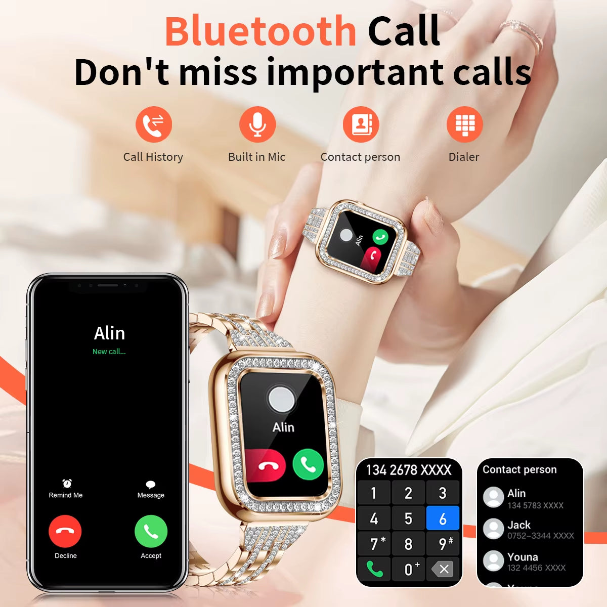 Women Smartwatch Bluetooth Call Waterproof Smart Watch Blood Pressure Oxygen Health Monitor Bracelet Ladies for Android Ios