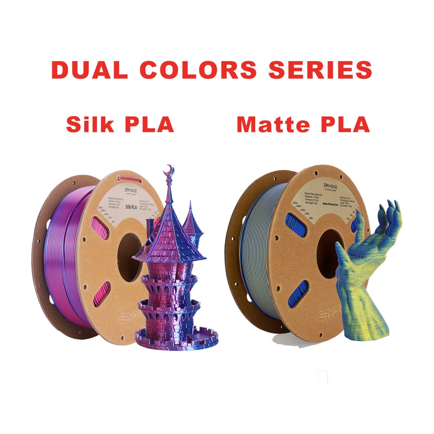 Dual Color Series Silk PLA and Matte PLA 1KG 1.75Mm Diameter High Quality Filament for FDM 3D Printing New Arrival