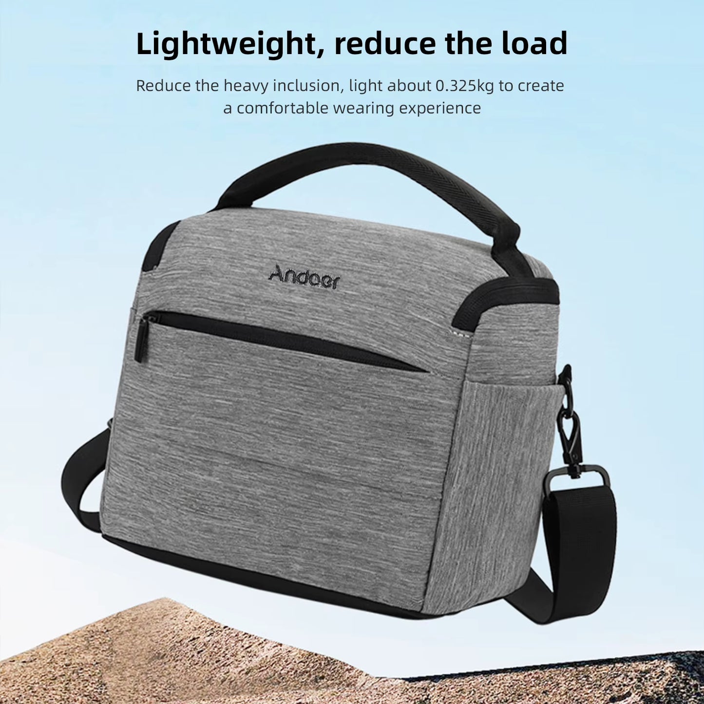 Cuboid-Shaped DSLR Camera Shoulder Bag Portable Fashion Polyester Camera Case for 1 Camera 2 Lenses and Small Accessorie