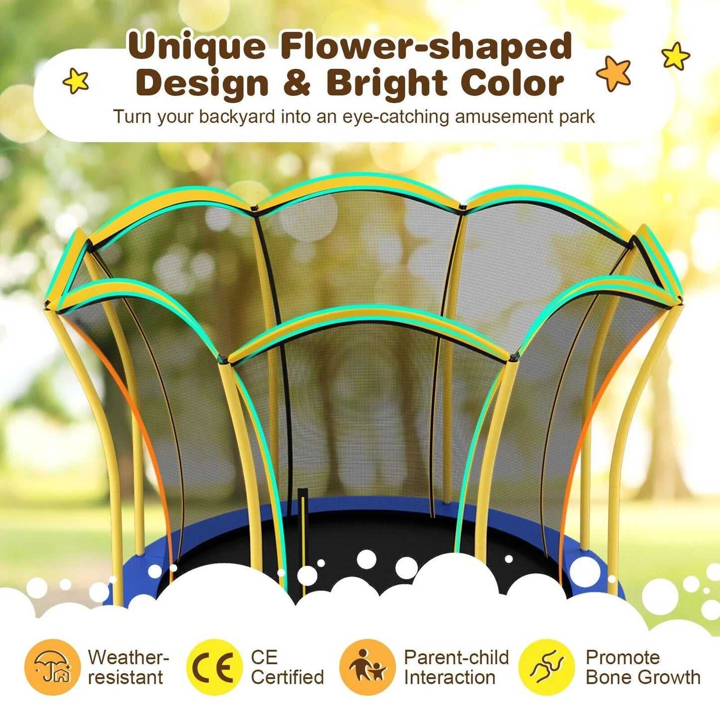 10 Feet Unique Flower Shape Trampoline with Galvanized Steel Frame