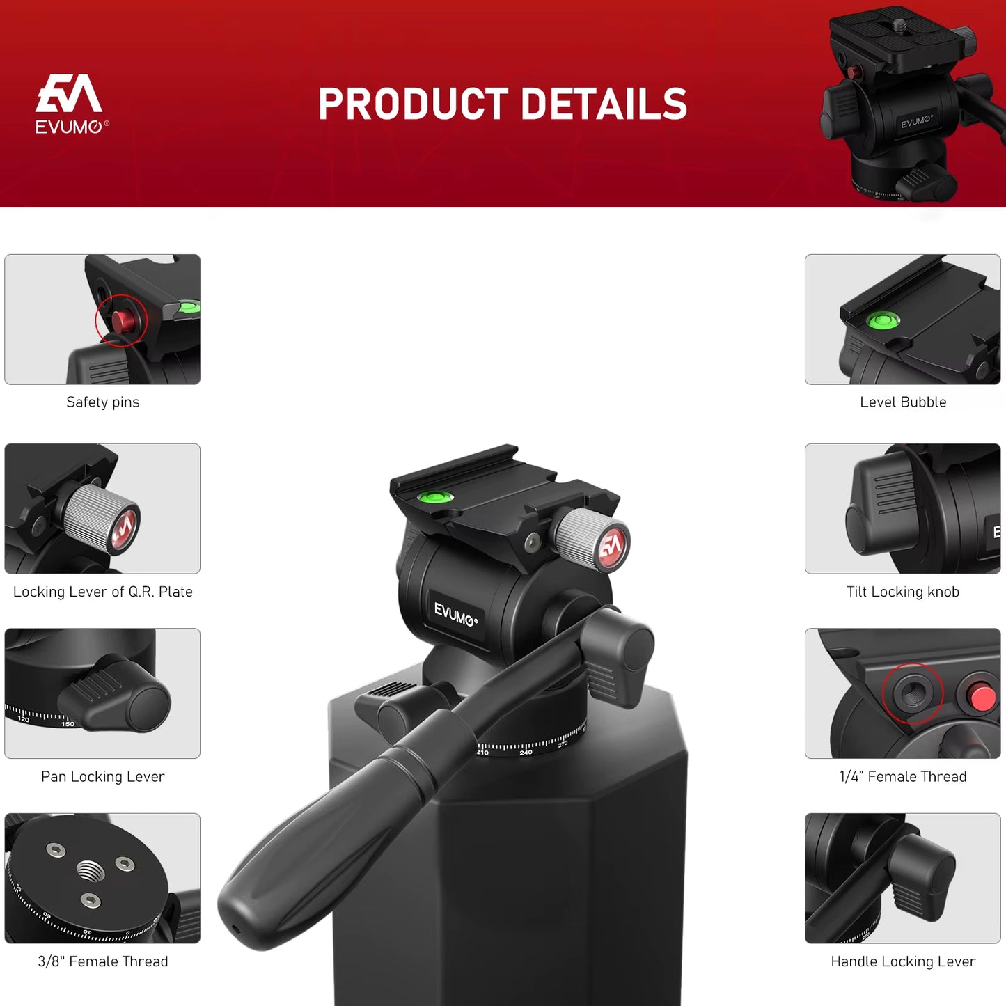 Video Head Hydraulic Fluid Handle Adjusta Panoramic Mini Tripod Head for Camera Mount V1N Arca Swiss Q.R Plate Load 4Kg