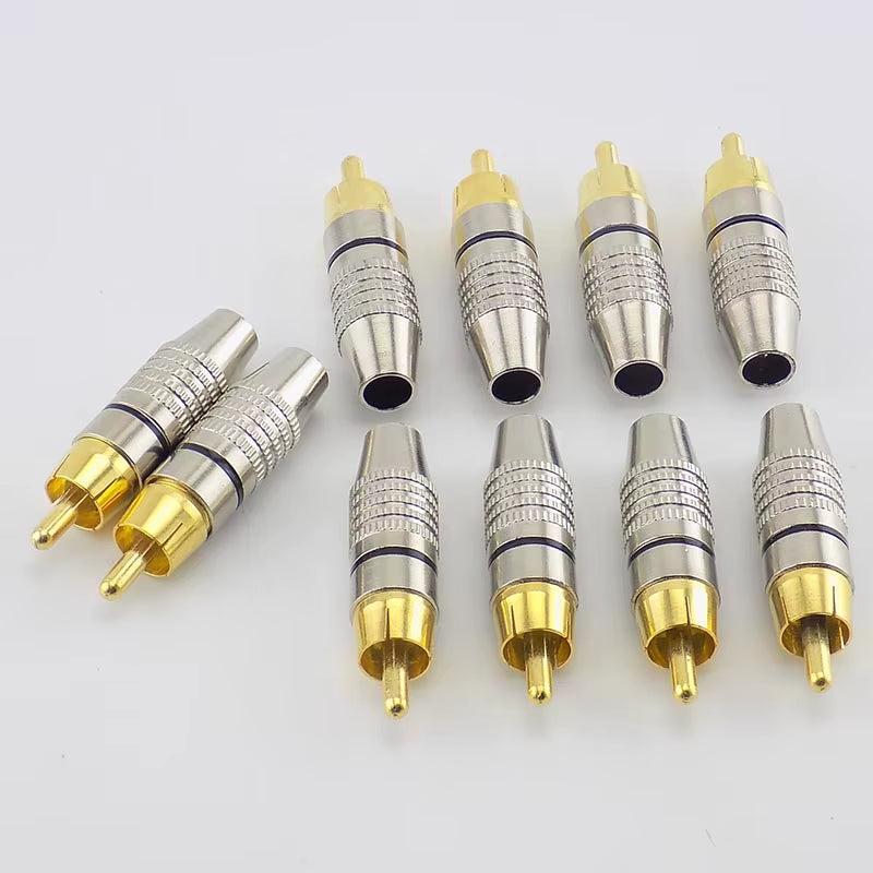 RCA Male Plug Connector Non Solder AV Audio Video Locking Cable Plug Adapter Solderness for Video CCTV Camera Security