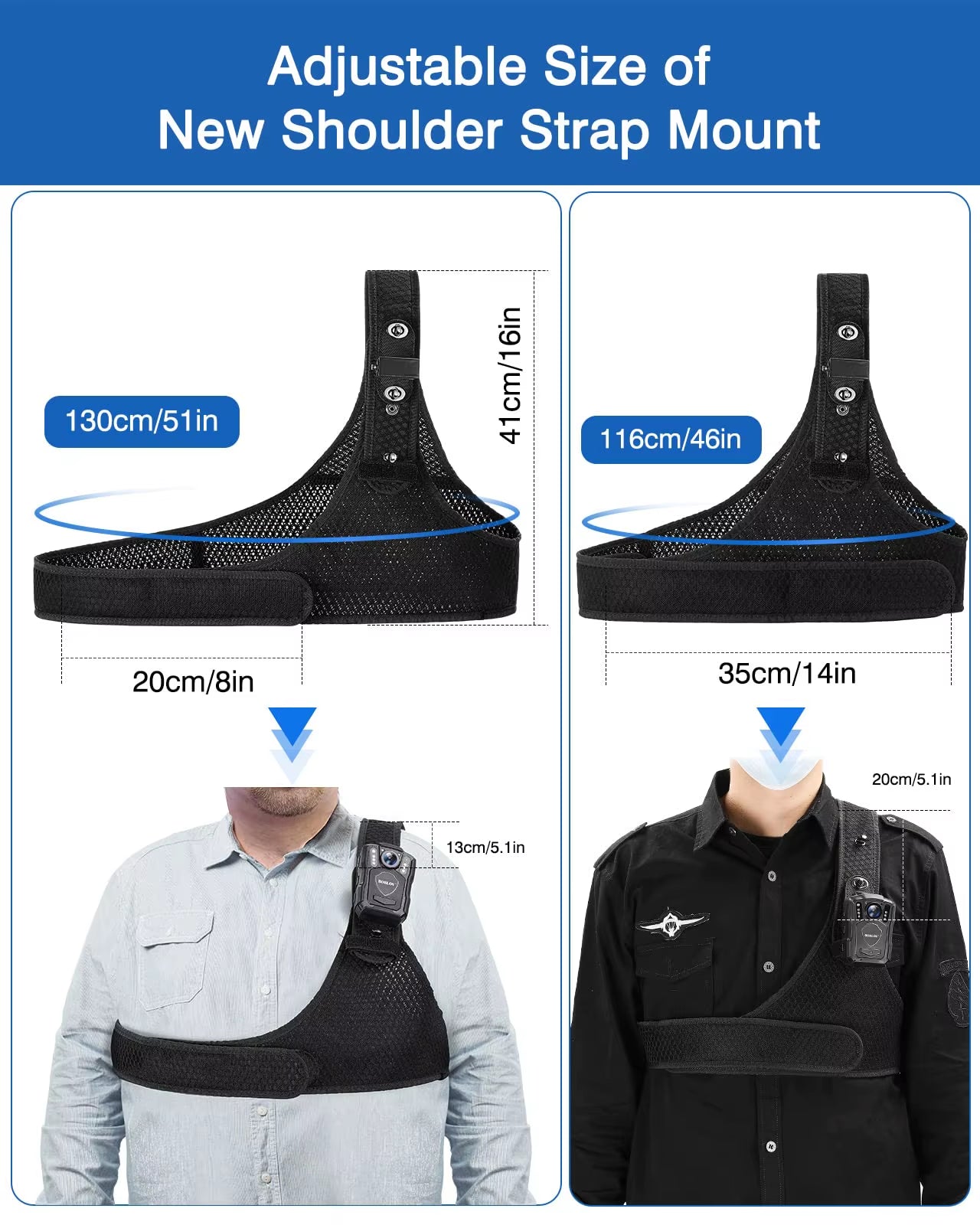 Body Camera Chest Vest Durable Shoulder Single Vest for All Body Camcorder Velcro Wearing Bodycam Belt Cam Shoulder Strap