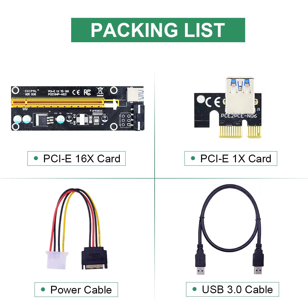 VER006S PCI-E Riser Card 006S PCIE PCI Express 1X to 16X Extender Adapter USB 3.0 Cable SATA to 4Pin Power for GPU