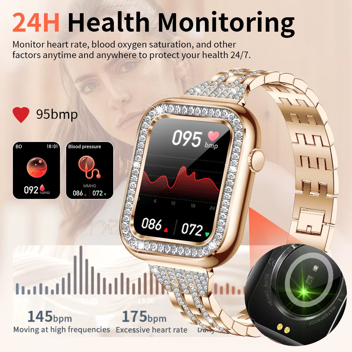 Women Smartwatch Bluetooth Call Waterproof Smart Watch Blood Pressure Oxygen Health Monitor Bracelet Ladies for Android Ios