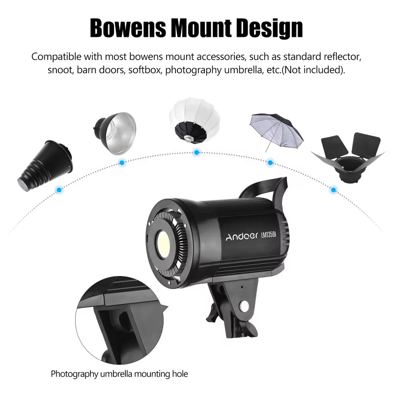 Lm135Bi Portable LED Photography Fill Light 135W Studio Video Light 3000K-5600K Dimmable Bowens Mount Continuous Light