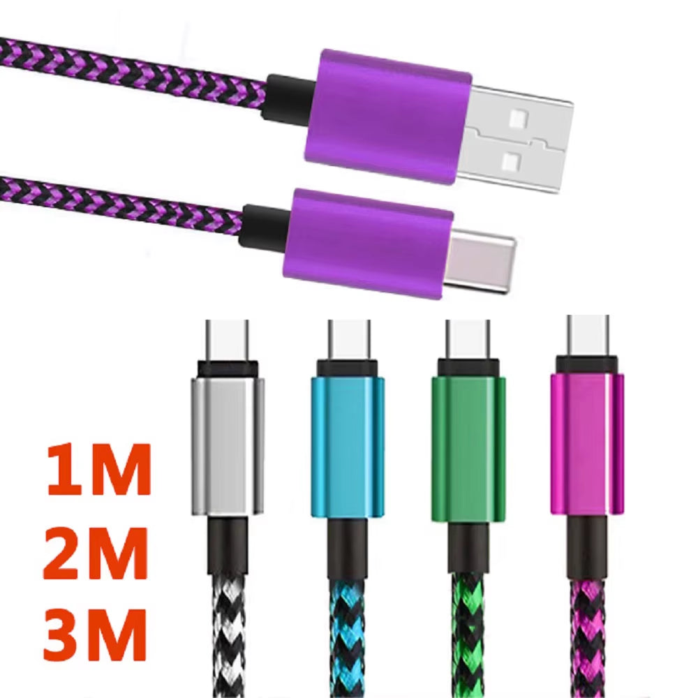 USB Type C Cable Date Sync 2.4A Fast Charging Nylon Braided Wire Charger Cable for Samsung Huawei Android Mobile Phone 1M 2M 3M