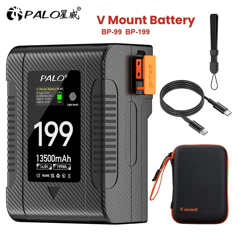 BP-99 BP-199 V Mount Battery Power Bank 14.8V V Lock V Shape Li-Ion Battery PD Fast Charging for Cameras Smartphones Laptop