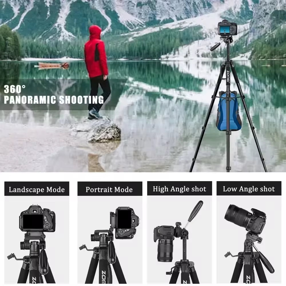 187Cm/73In Tall Tripod Stand for Professional Camera Spotlight Telescope Binoculars 360° Rotatable Phone Holder for Video