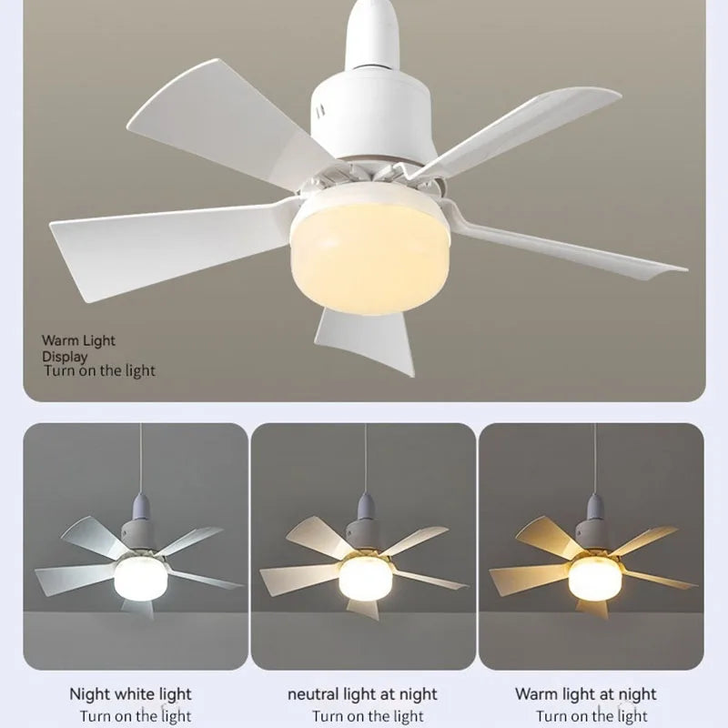 LED Ceiling Fan With Light E27 Socket Remote Control Dimmable 30W Modern Smart Wireless Fans Lighting For Bedroom Garage Kitchen