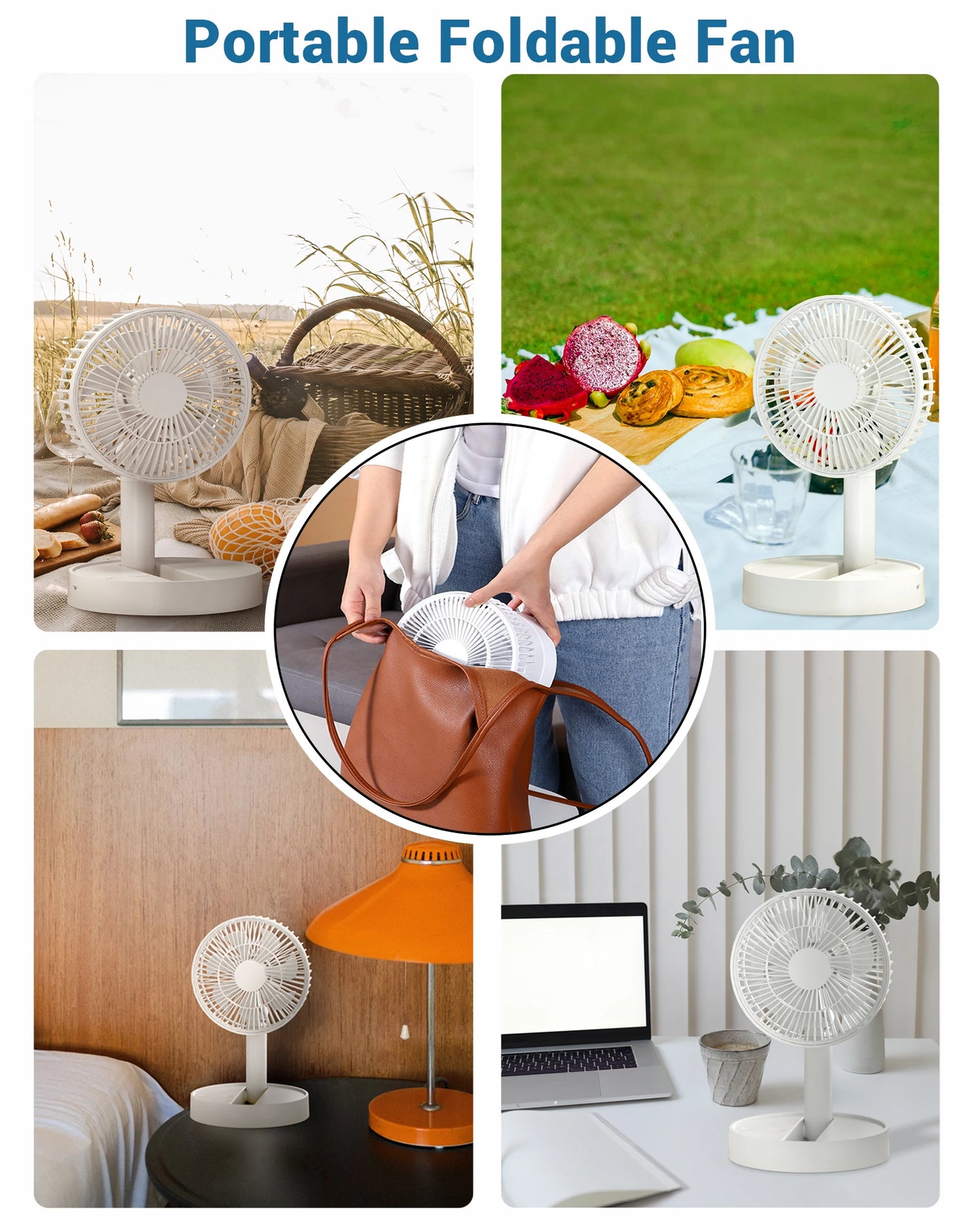 USB Foldable Fan with 4 Speeds & Timing,Battery Operated Mini Fan for Bedroom, Indoor or Outdoor,Table Fan