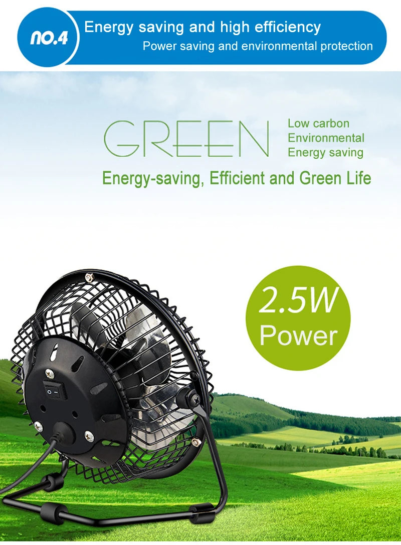 4/6inch mini USB fan ferroalloy desktop portable personal home office travel camping silent breeze fan for child baby toddler