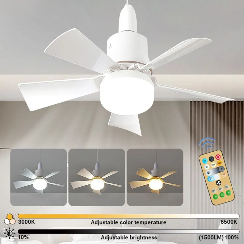 LED Ceiling Fan With Light E27 Socket Remote Control Dimmable 30W Modern Smart Wireless Fans Lighting For Bedroom Garage Kitchen