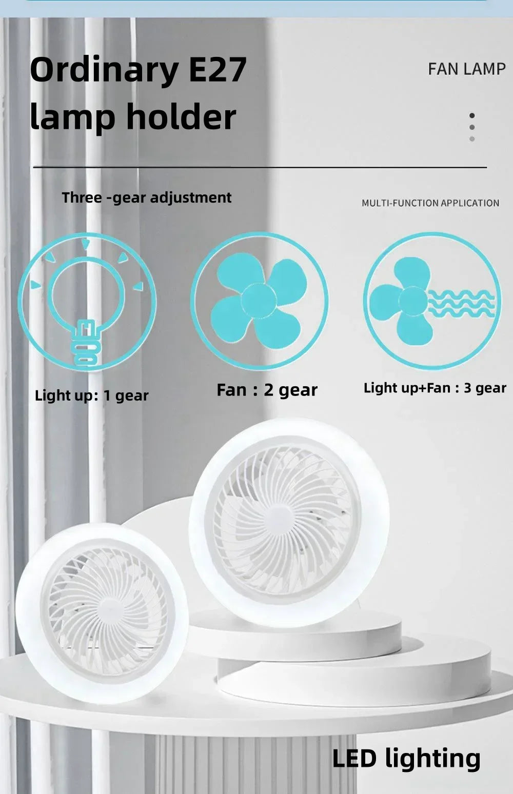  Smart 2 In 1 Ceiling Fan With Remote Control Lighting E27 Conversion Base Lighting Base Suitable for Bedroom and Living