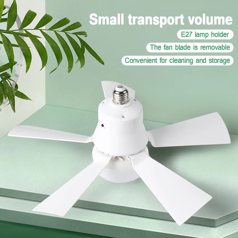 LED Ceiling Fan With Light E27 Socket Remote Control Dimmable 30W Modern Smart Wireless Fans Lighting For Bedroom Garage Kitchen