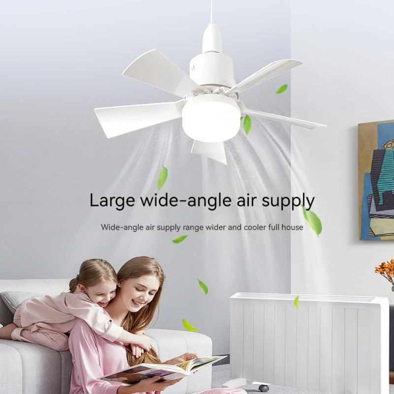 LED Ceiling Fan With Light E27 Socket Remote Control Dimmable 30W Modern Smart Wireless Fans Lighting For Bedroom Garage Kitchen