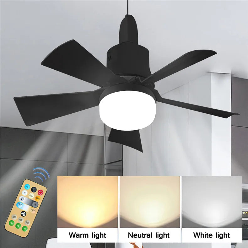 LED Ceiling Fan With Light E27 Socket Remote Control Dimmable 30W Modern Smart Wireless Fans Lighting For Bedroom Garage Kitchen
