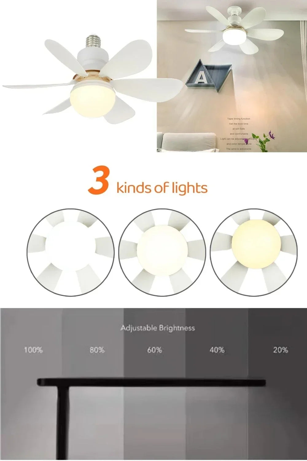 30W ceiling fan light E27 with remote dimming function LED fan light suitable for living room, study, and home use 85-265V