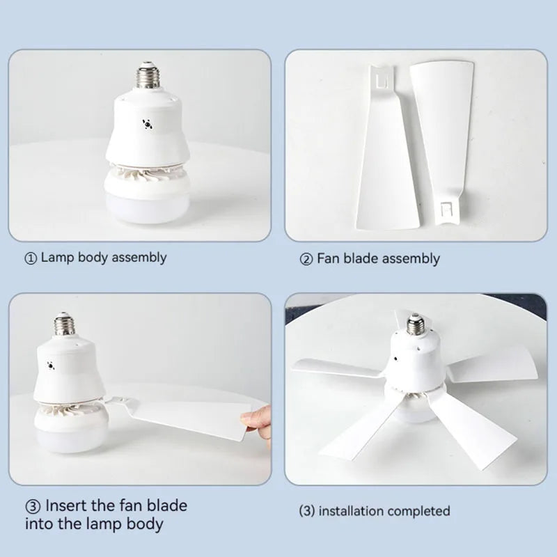 LED Ceiling Fan With Light E27 Socket Remote Control Dimmable 30W Modern Smart Wireless Fans Lighting For Bedroom Garage Kitchen