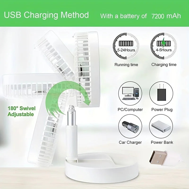 Retractable Fan USB Charging Folding Portable Mini Electric Fan Dormitory Outdoor Cooling Appliances Adjustable Home Fans