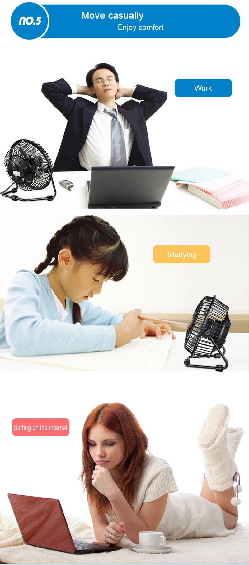 4/6inch mini USB fan ferroalloy desktop portable personal home office travel camping silent breeze fan for child baby toddler