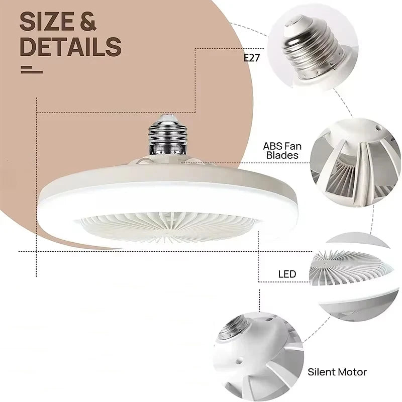  Smart 2 In 1 Ceiling Fan With Remote Control Lighting E27 Conversion Base Lighting Base Suitable for Bedroom and Living