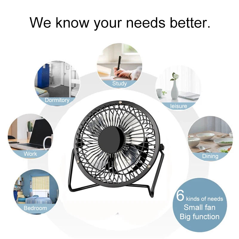 4/6inch mini USB fan ferroalloy desktop portable personal home office travel camping silent breeze fan for child baby toddler