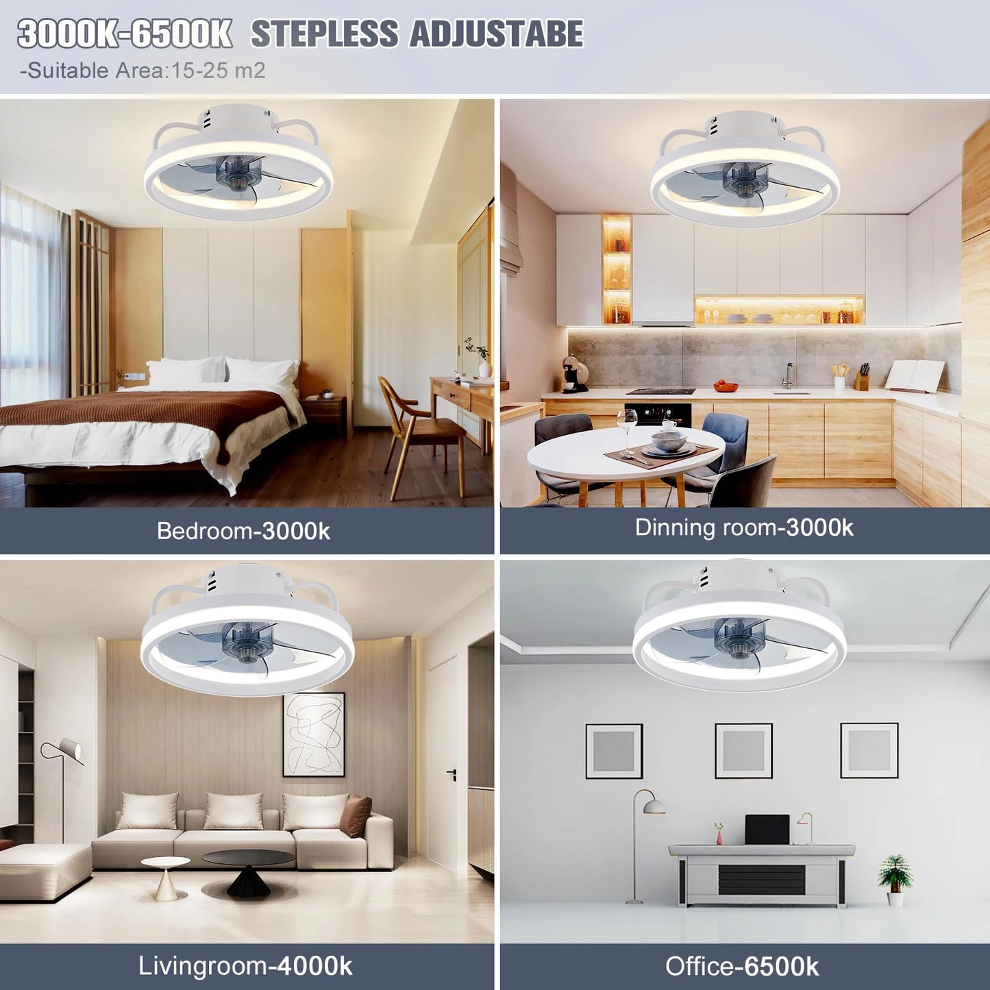 IRALAN Ceiling Fan with Light Smart Silent Electric Fans lamp Modern 6 wind speed Remote Control Bedroom Study Livingroom Home