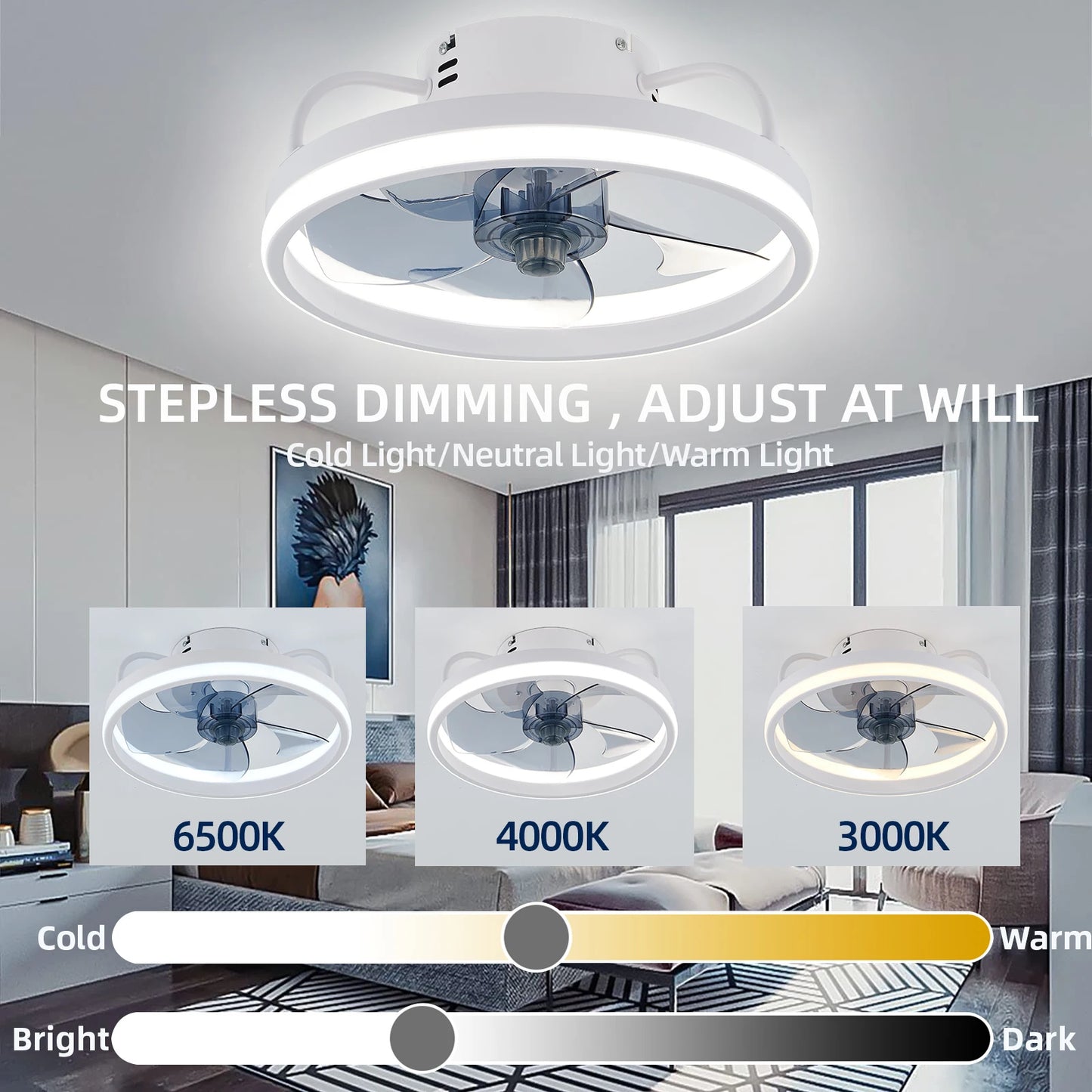 IRALAN Ceiling Fan with Light Smart Silent Electric Fans lamp Modern 6 wind speed Remote Control Bedroom Study Livingroom Home