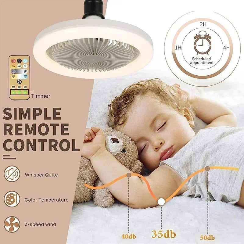  Smart 2 In 1 Ceiling Fan With Remote Control Lighting E27 Conversion Base Lighting Base Suitable for Bedroom and Living