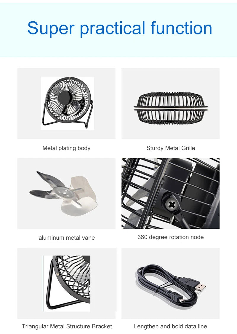 4/6inch mini USB fan ferroalloy desktop portable personal home office travel camping silent breeze fan for child baby toddler