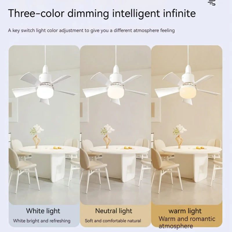 LED Ceiling Fan With Light E27 Socket Remote Control Dimmable 30W Modern Smart Wireless Fans Lighting For Bedroom Garage Kitchen