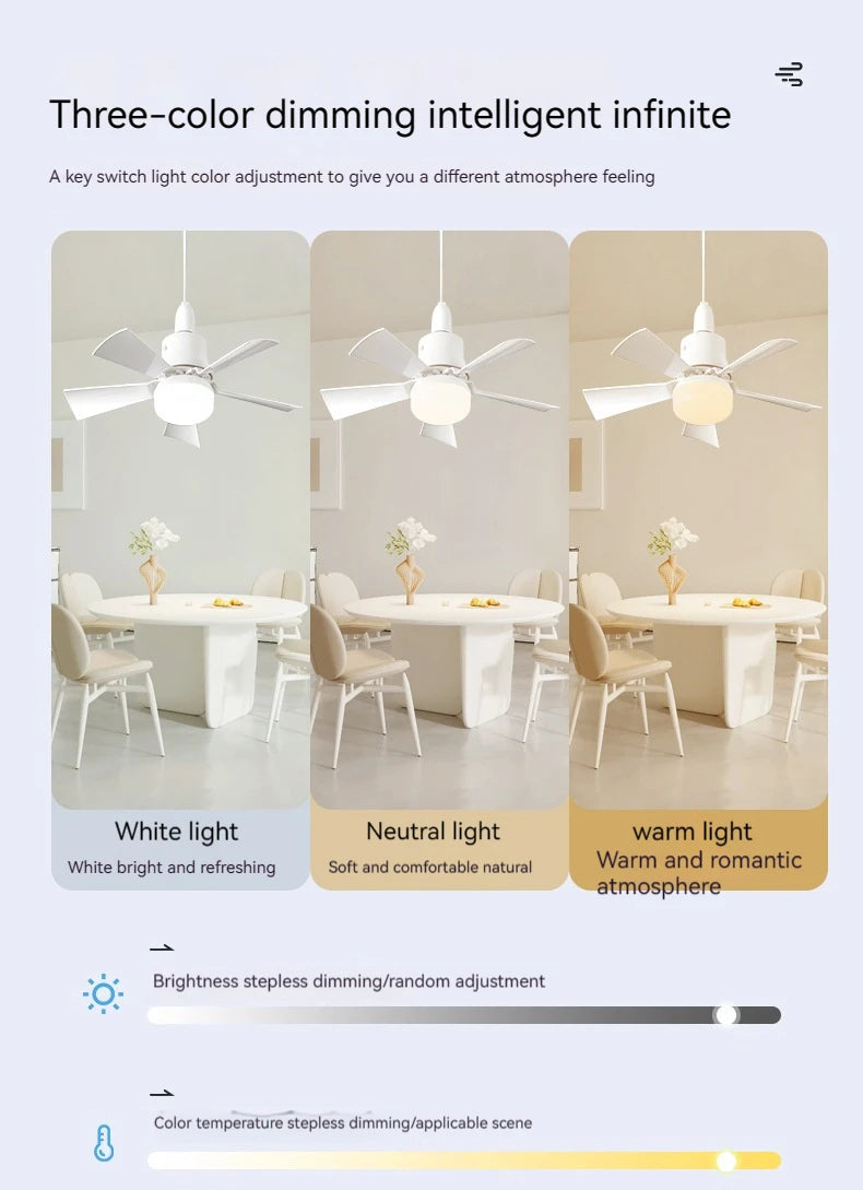 LED Ceiling Fan With Light E27 Socket Remote Control Dimmable 30W Modern Smart Wireless Fans Lighting For Bedroom Garage Kitchen