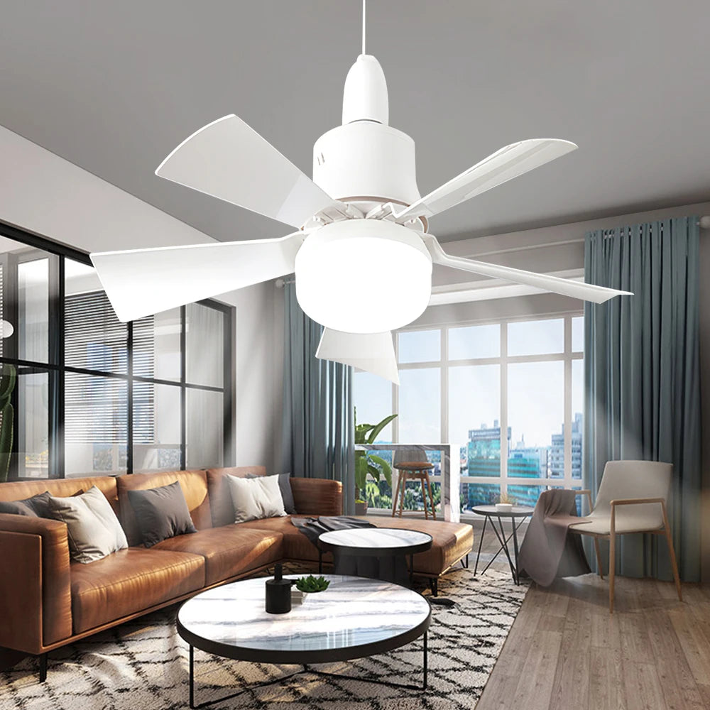LED Ceiling Fan With Light E27 Socket Remote Control Dimmable 30W Modern Smart Wireless Fans Lighting For Bedroom Garage Kitchen