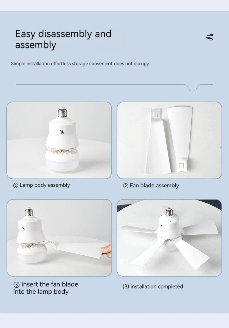 LED Ceiling Fan With Light E27 Socket Remote Control Dimmable 30W Modern Smart Wireless Fans Lighting For Bedroom Garage Kitchen