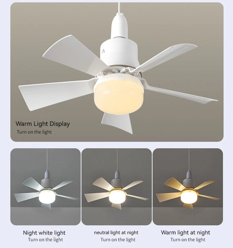 LED Ceiling Fan With Light E27 Socket Remote Control Dimmable 30W Modern Smart Wireless Fans Lighting For Bedroom Garage Kitchen