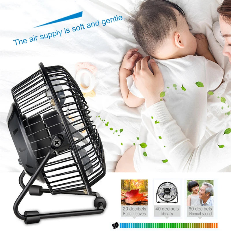 4/6inch mini USB fan ferroalloy desktop portable personal home office travel camping silent breeze fan for child baby toddler