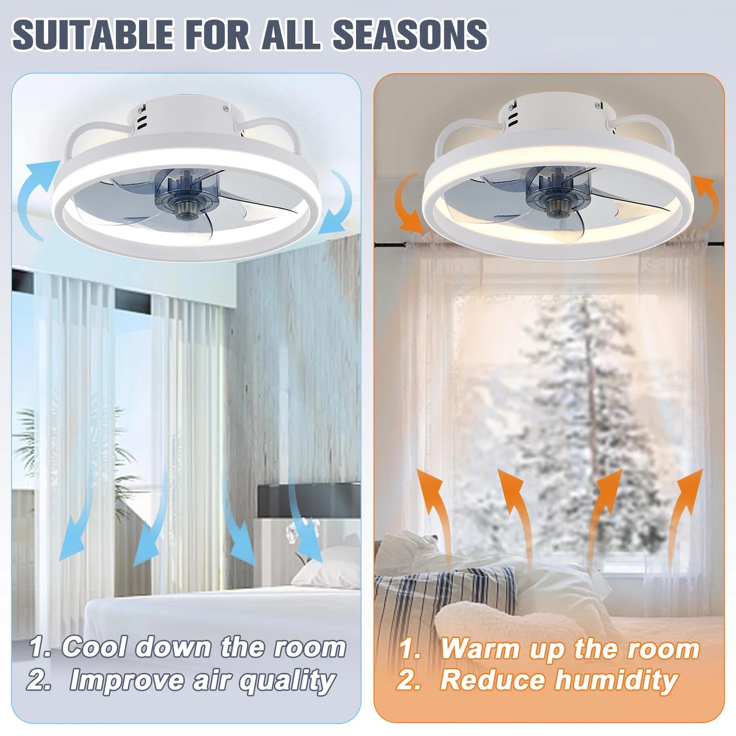 IRALAN Ceiling Fan with Light Smart Silent Electric Fans lamp Modern 6 wind speed Remote Control Bedroom Study Livingroom Home
