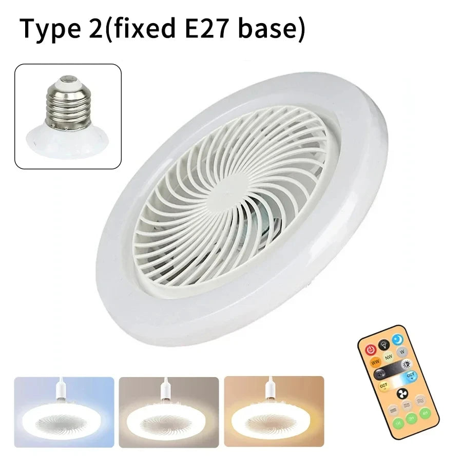  Smart 2 In 1 Ceiling Fan With Remote Control Lighting E27 Conversion Base Lighting Base Suitable for Bedroom and Living