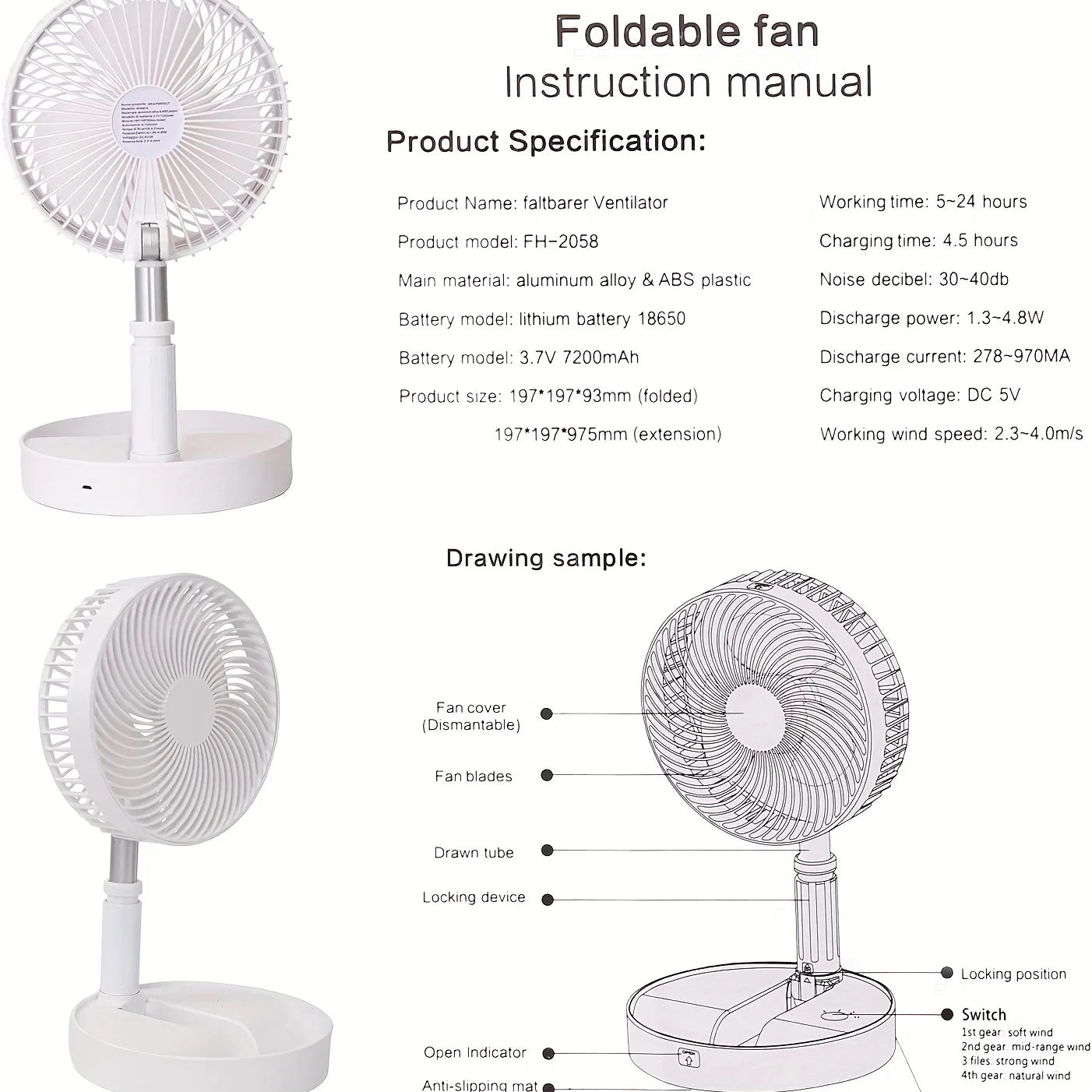 Retractable Fan USB Charging Folding Portable Mini Electric Fan Dormitory Outdoor Cooling Appliances Adjustable Home Fans